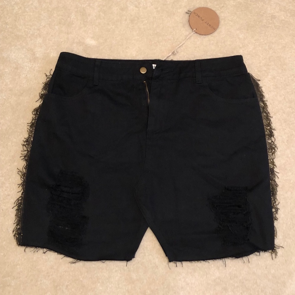 Black Distressed Denim Skirt